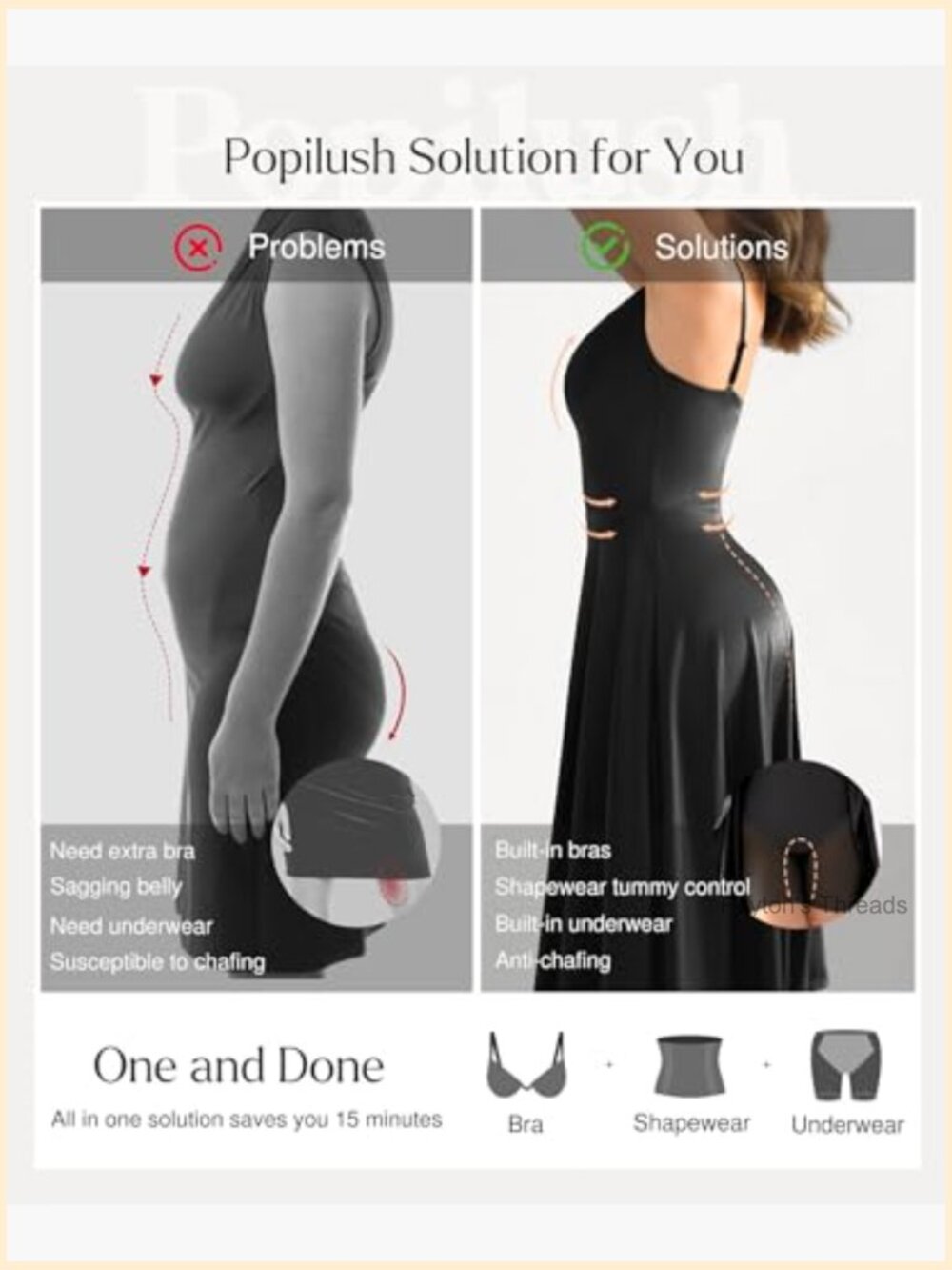 All-in-One Shapewear A-Line Midi Dress with Built-in Bra Tummy Control - Picture 3 of 6
